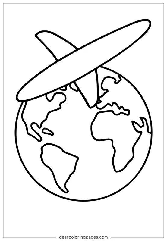 Coloriage Avion Survolant le Globe