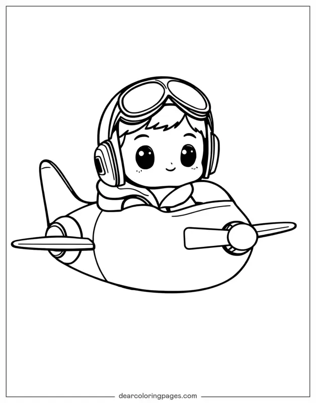 Airplane Coloring Page - Chibi Pilot in Airplane