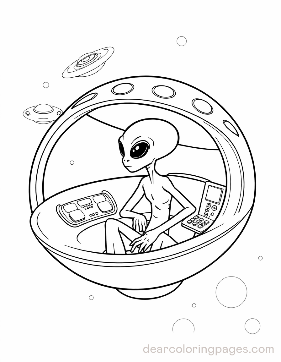 Alien Coloring Page - Alien in UFO