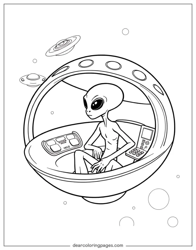 Alieno Disegno da Colorare - Alieno in UFO