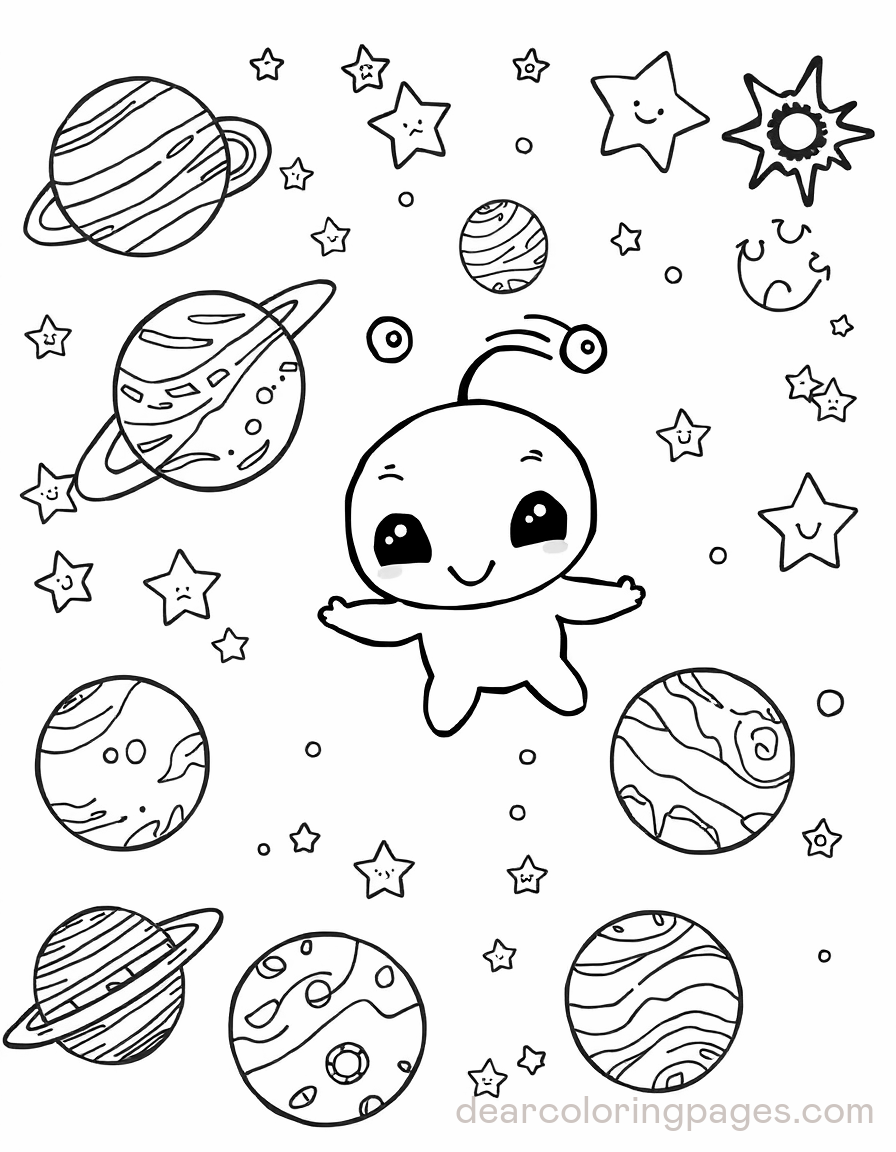 Alien Coloring Page - Alien in Space