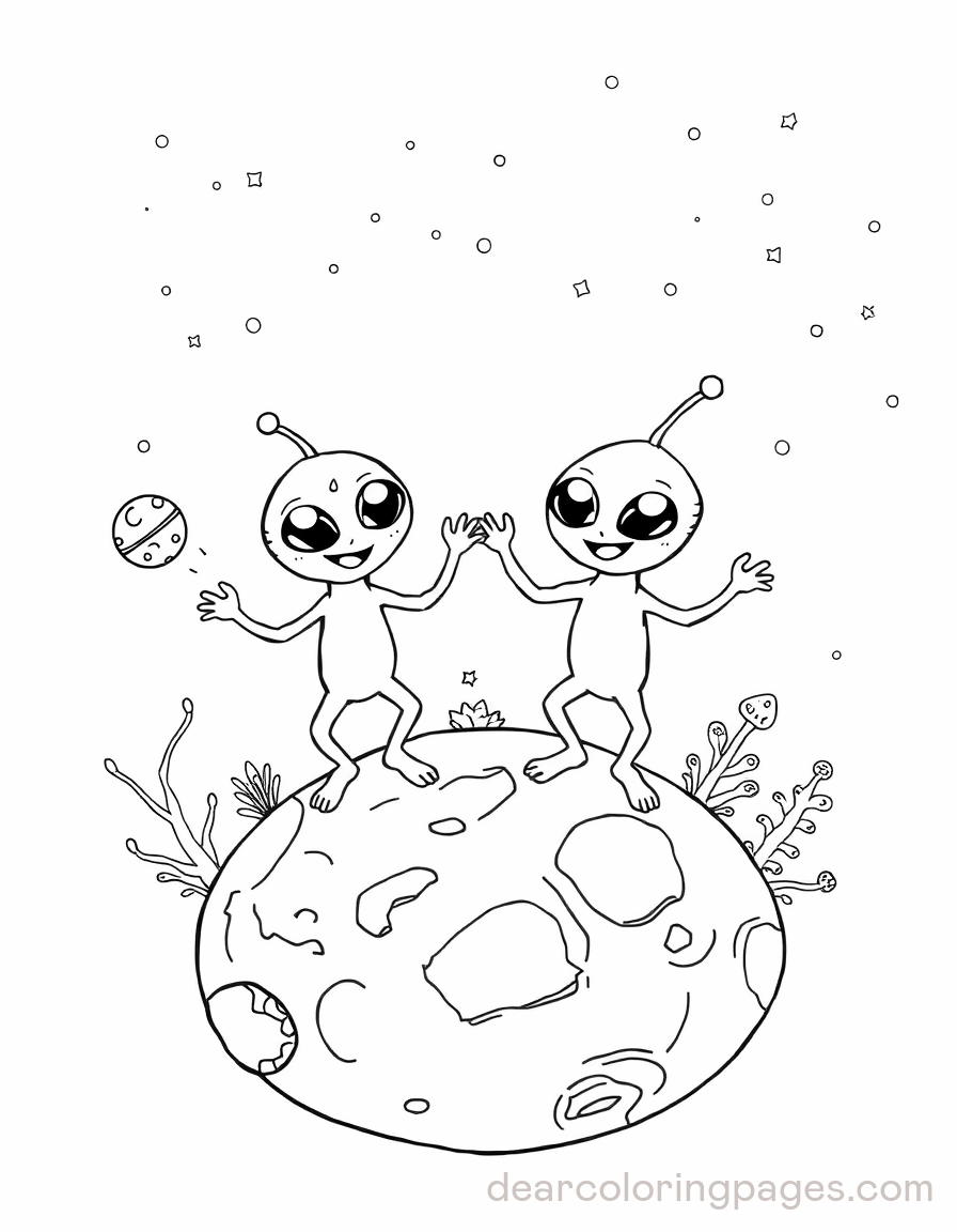 Alien Coloring Page - Alien on Planet