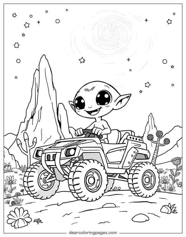 Alieno Disegno da Colorare - Alieno alla guida del rover