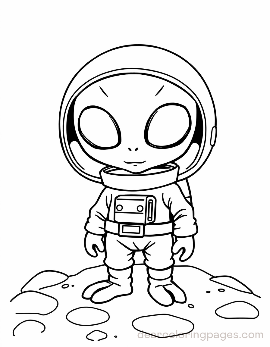 Alien Coloring Page - Alien Wearing Space Suit