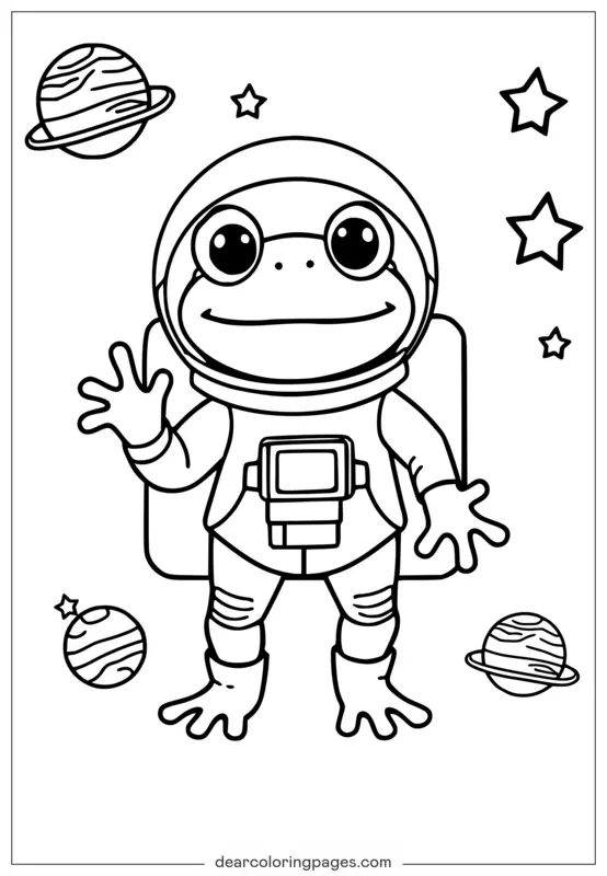 Dibujo para Colorear Astronauta Alien de Caricatura con Traje Espacial