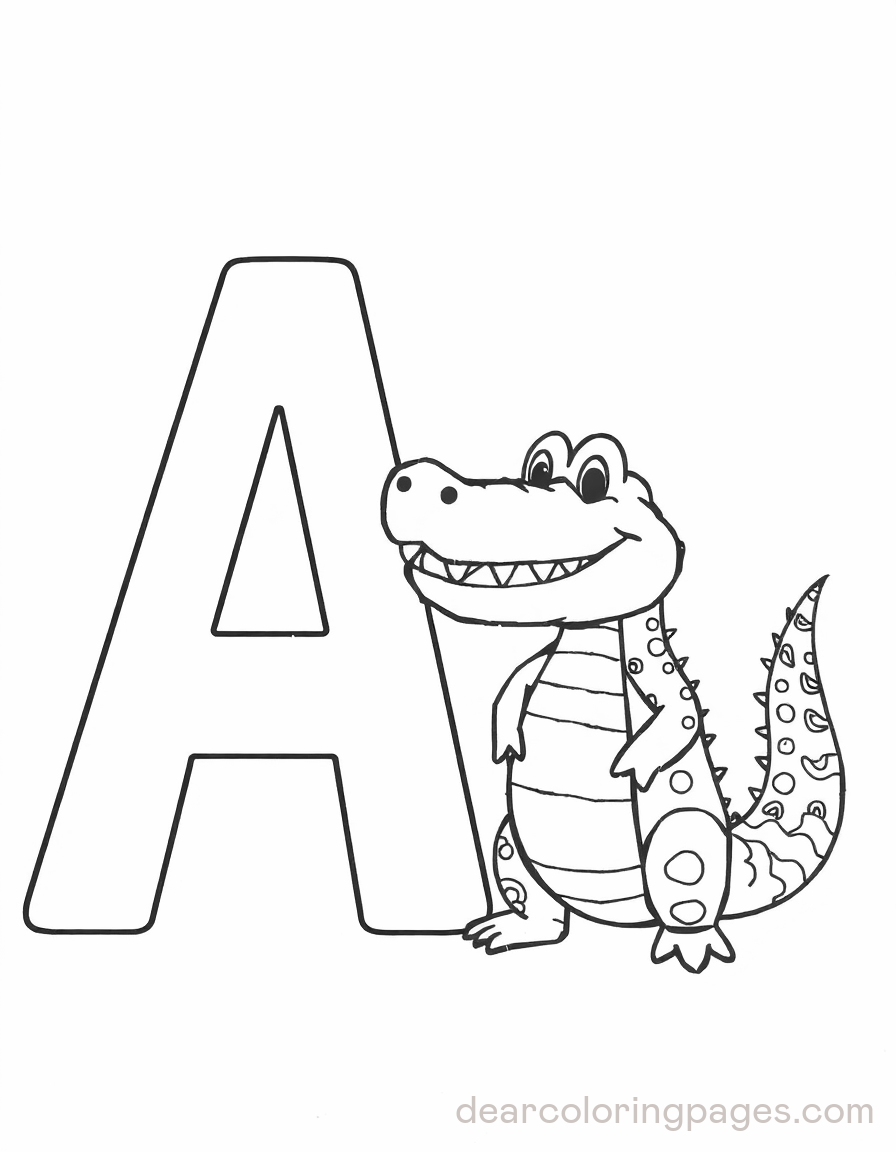 字母表涂色页面 - 字母A与Alligator