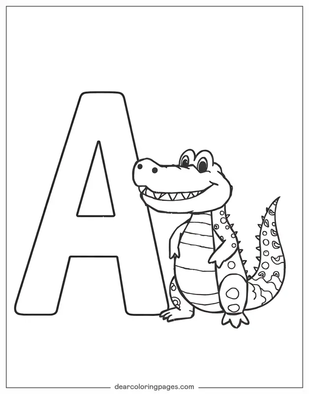 字母表塗色頁面 - 字母A與Alligator