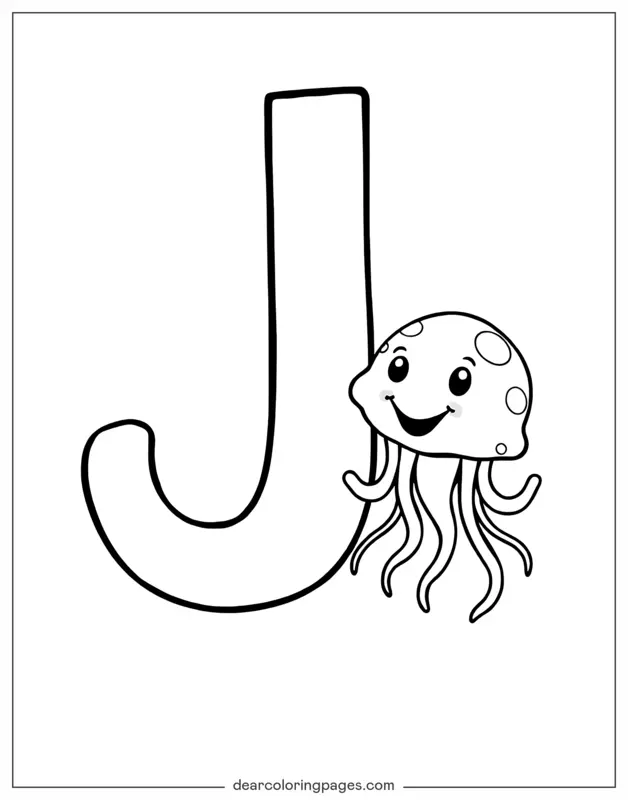 Medusa Dibujo para Colorear - Letra J y medusa