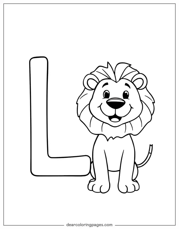 Lion Coloring Page - Letter L and Lion