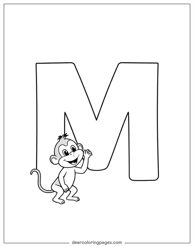 Monkey Coloring Page - Letter M and Monkey