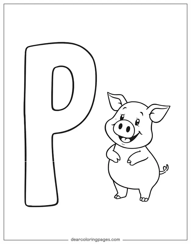 Cerdo Dibujo para Colorear - Letra P y Cerdo