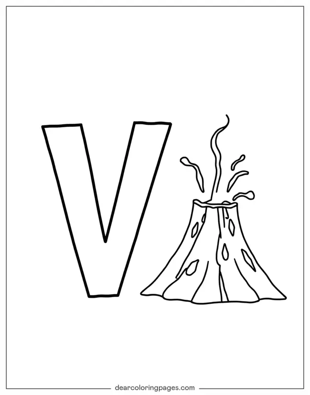 Coloriage de Volcan – Lettre V et Volcan