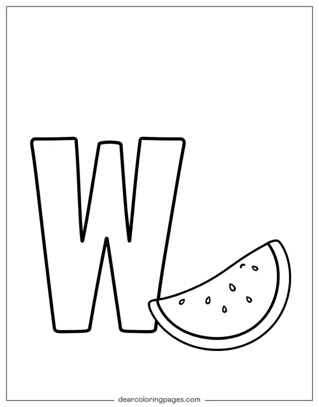 Buchstabe W Ausmalbild - Buchstabe W und Wassermelone