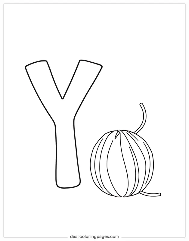 Letter Y Coloring Page - Letter Y and Yarn