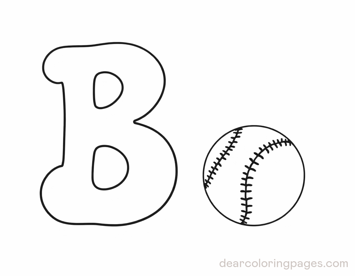 Baseball Disegno da Colorare - Lettera B e un Baseball