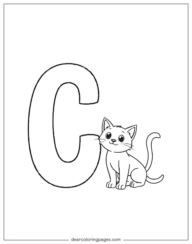 Katze Ausmalbild - Buchstabe C und Katze