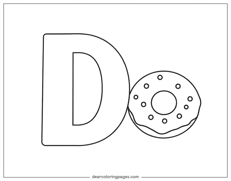 字母表塗色頁面 - 字母D和甜甜圈
