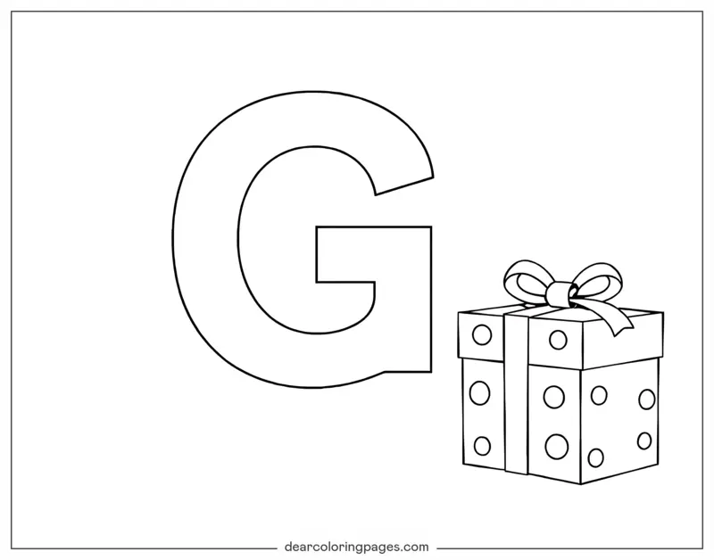 字母表塗色頁面 - 字母G和一份禮物