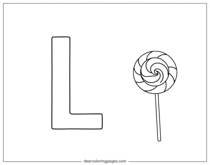 Letra L Dibujo para Colorear - Letra L y un Lollipop