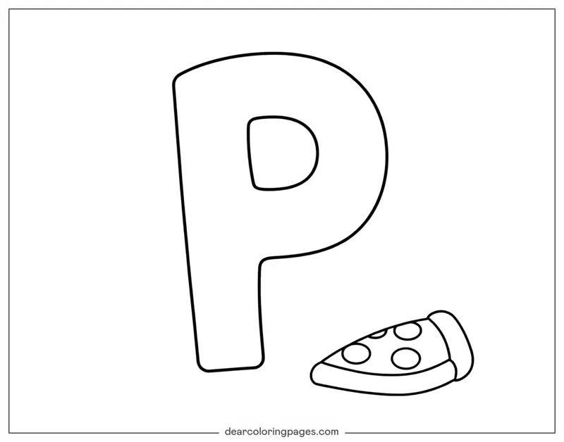 字母表塗色頁面 - 字母P和一片披薩