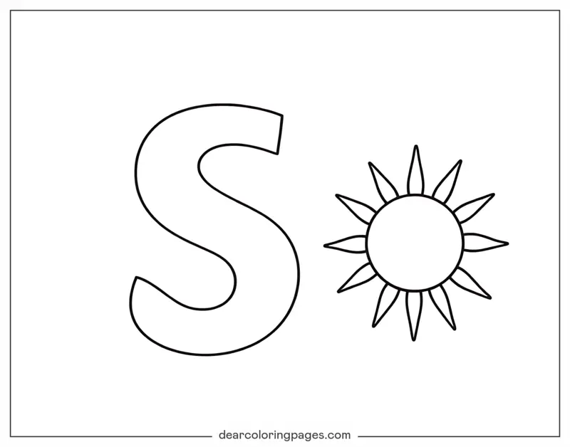 字母表塗色頁面 - 字母S和太陽