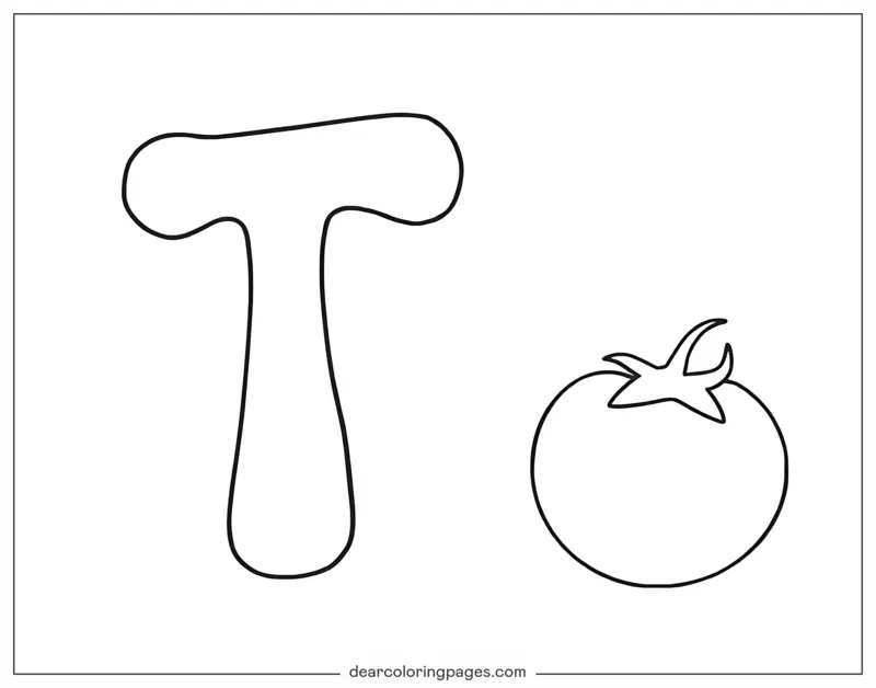 Coloriage de Légumes – Lettre T et une Tomate