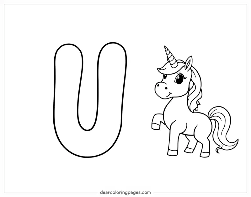 Unicórnio Desenho para Colorir - Letra U e um Unicórnio