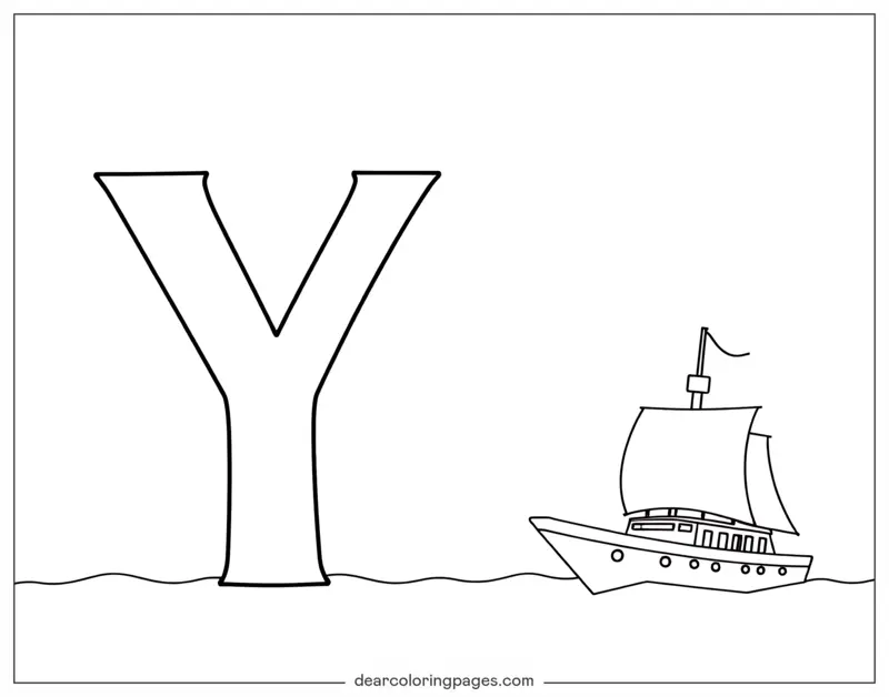Letter Y Coloring Page - Letter Y and a Yacht