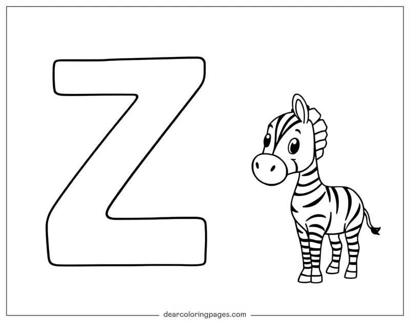 Zebra Desenho para Colorir - Letra Z e uma Zebra