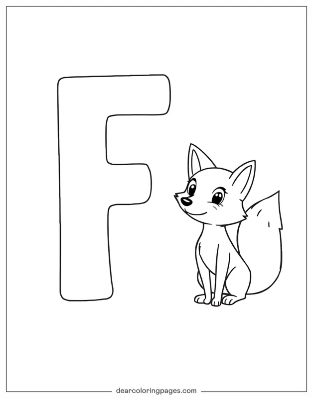 字母表塗色頁面 - 字母F和狐狸