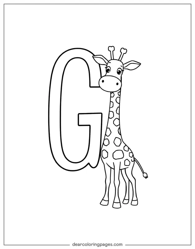 Giraffe Ausmalbild - Buchstabe G und Giraffe