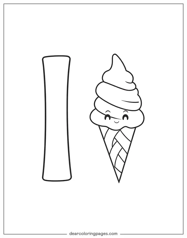 Gelato Disegno da Colorare - Lettera I e Gelato
