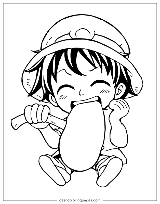 Luffy Desenho para Colorir - Luffy Comendo Carne