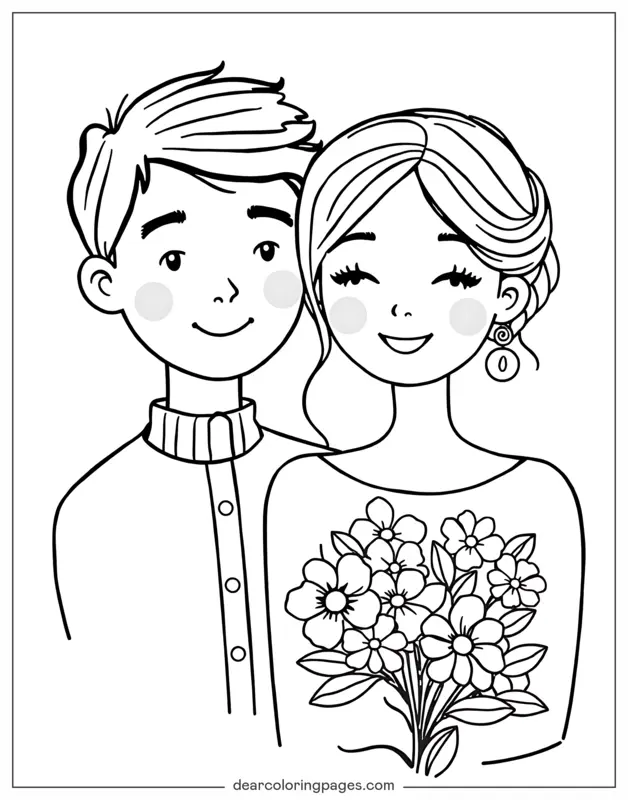 Pareja con ramo de flores celebrando aniversario