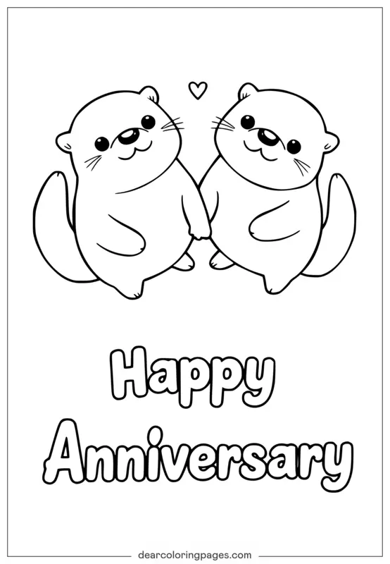 Dibujo para Colorear de Nutria de Caricatura con Mensaje de Feliz Aniversario