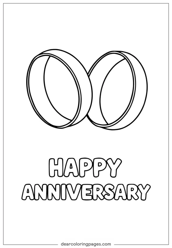 Dibujo para Colorear de Feliz Aniversario con Anillos de Boda