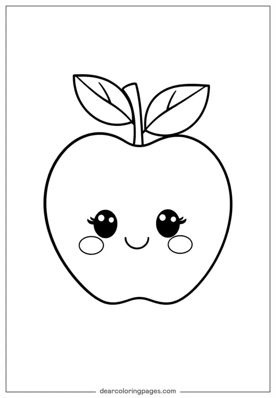 Coloriage de Pomme – Pomme Kawaii Souriante