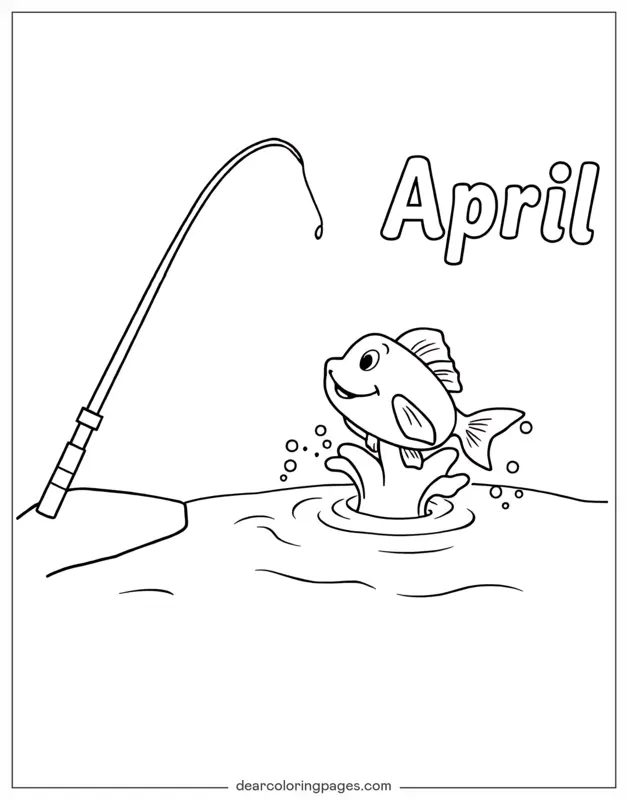 Angeln Ausmalbild - Fischen im April Ausmalen