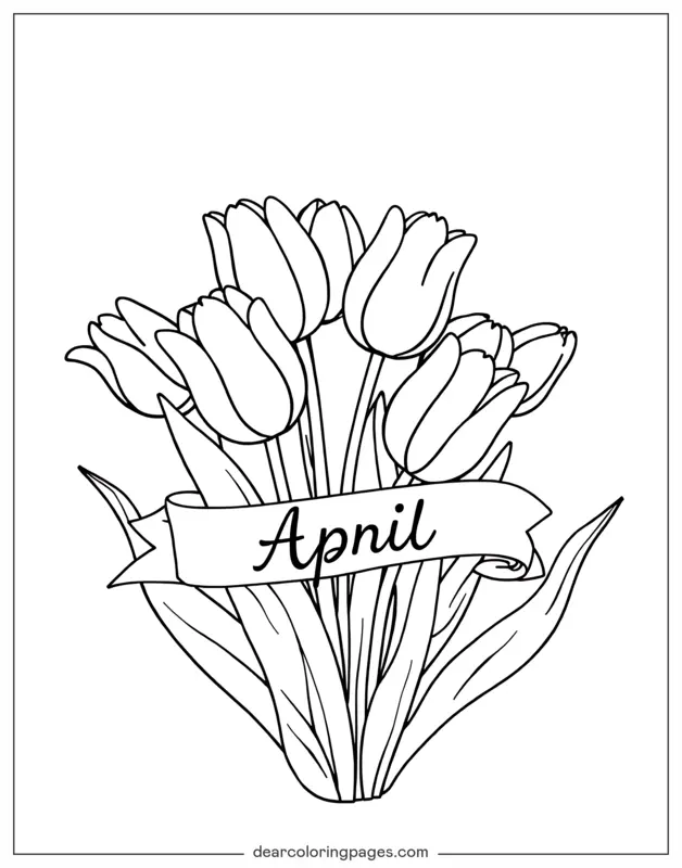Tulipano Disegno da Colorare - Bouquet di Tulipani di Aprile