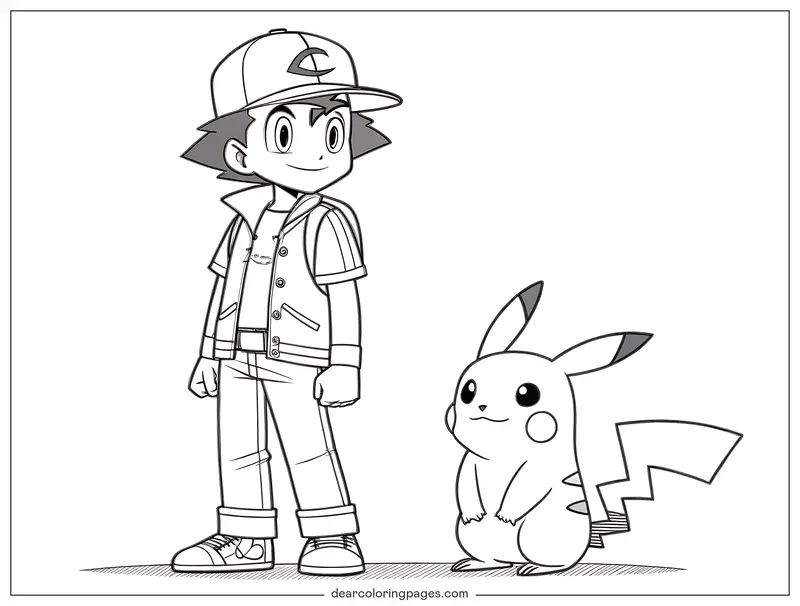 Ash y Pikachu Dibujo para Colorear - Entrenador Pokémon Ash y Pikachu