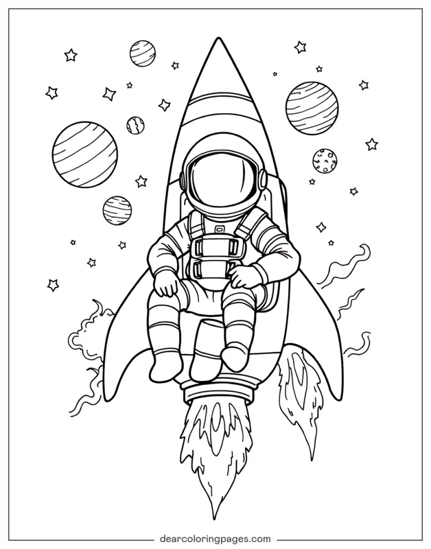 Rocket Coloring Page - Astronaut With Rocket