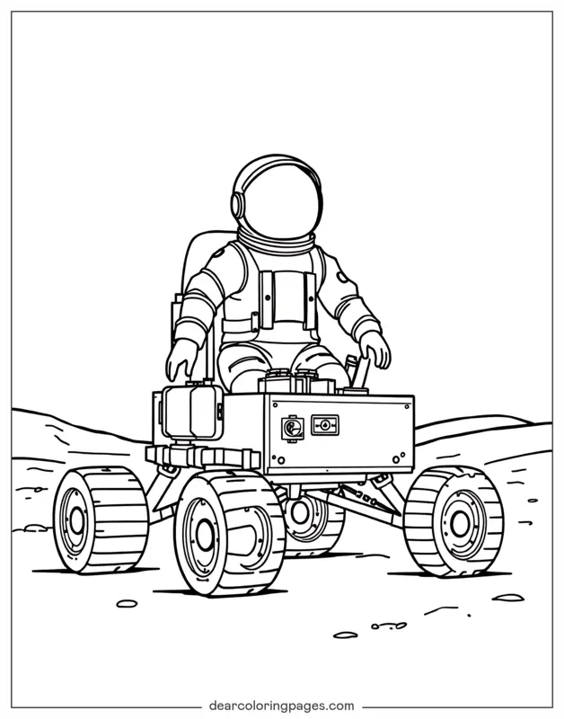 Mars Rover Coloring Page - Astronaut Navigating Mars Rover