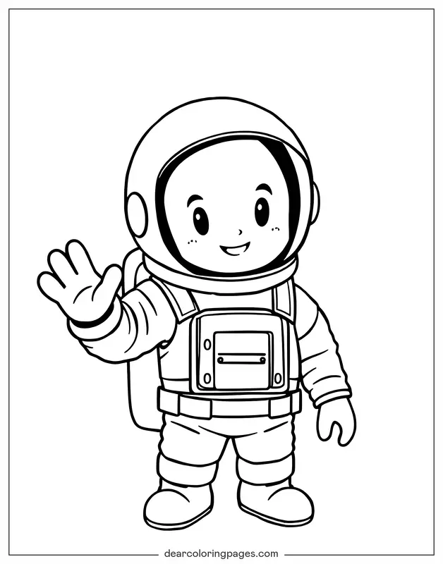 Coloring Page of Astronaut Waving