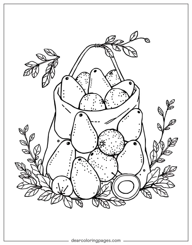 Avocado Coloring Page - Bag Overflowing With Avocados