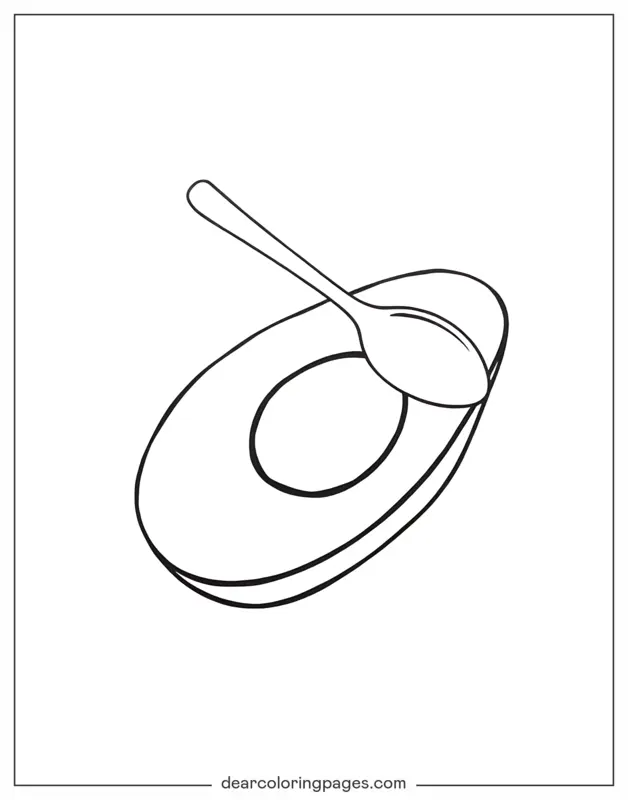 Avocado Coloring Page - Avocado and Spoon