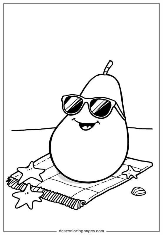 Avocado Coloring Page - Playful Avocado on Beach