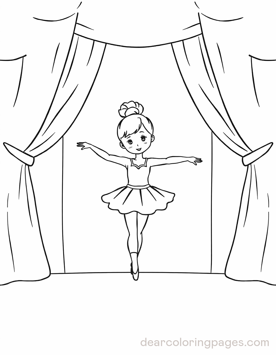 Ballerina Coloring Page - Cute Ballerina on Stage