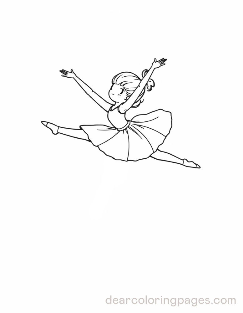 Ballerina Coloring Page - Chibi Ballerina Leap