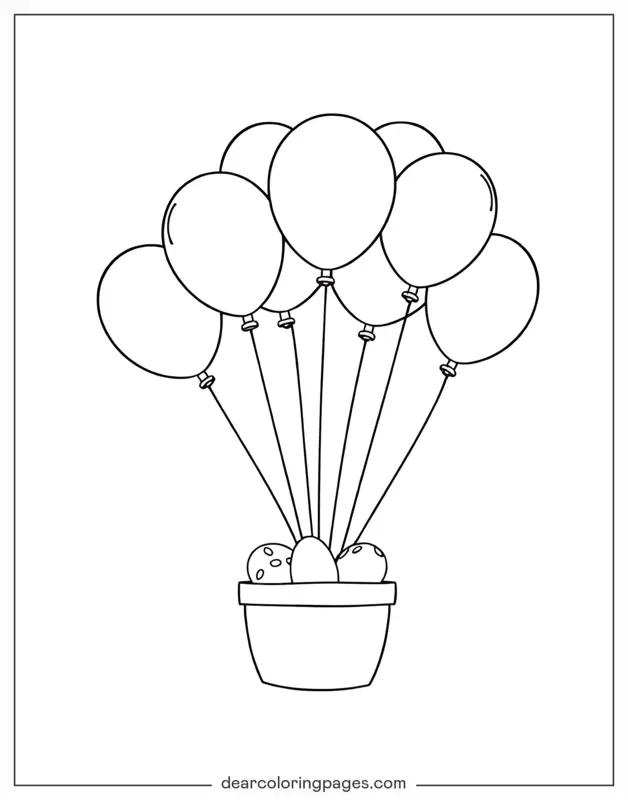 Balloon Coloring Page - Floating Easter Basket