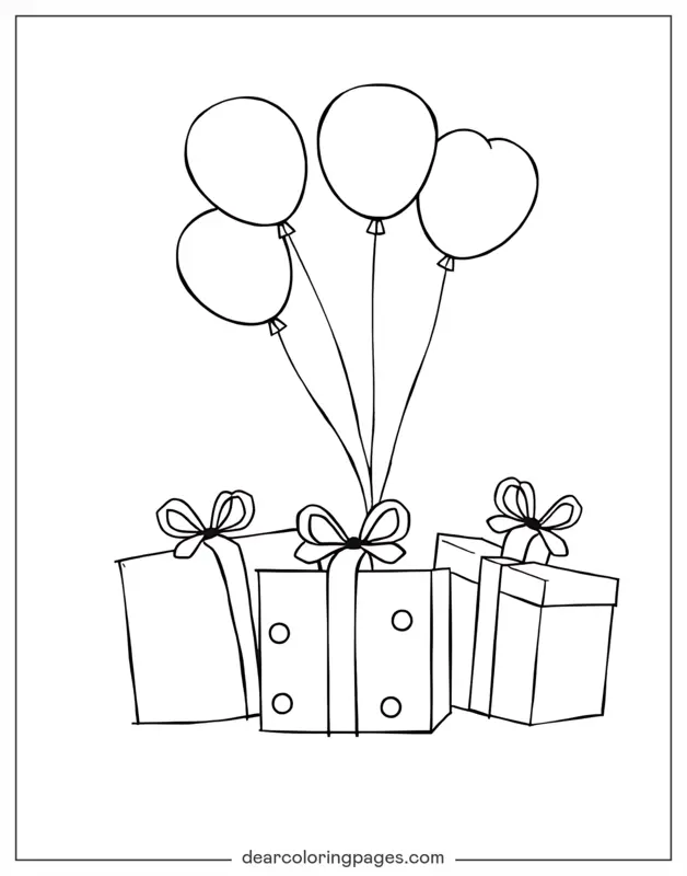 Balloon Coloring Page - Balloons and Presents